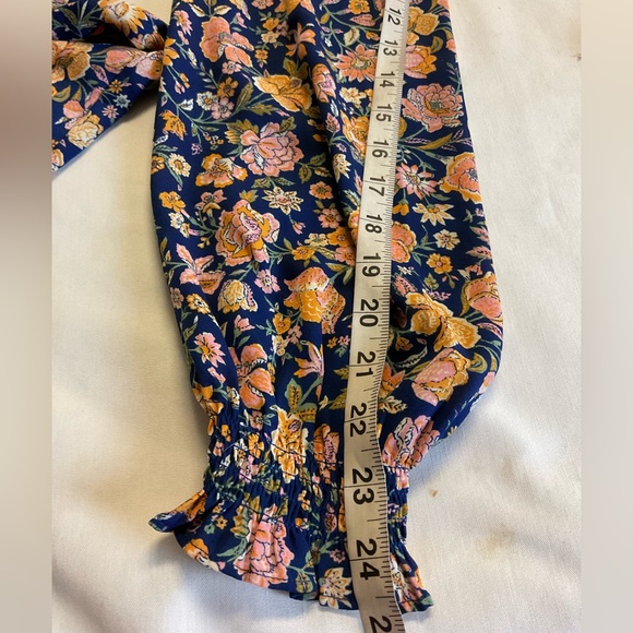 Levi’s Floral Long Sleeve Midi Dress Navy Blue XL Boho Tie Neck - Picture 10 of 11